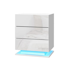 Artiss 2x Bedside Table LED 3 Drawers - MORI White - RnR Galore
