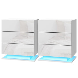 Artiss 2x Bedside Table LED 3 Drawers - MORI White - RnR Galore