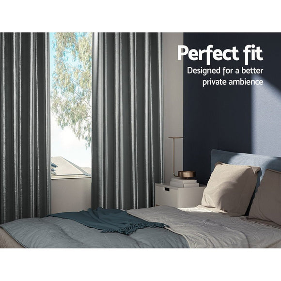 Artiss 2X Blockout Curtains Eyelet 140x230cm Grey Shine - RnR Galore