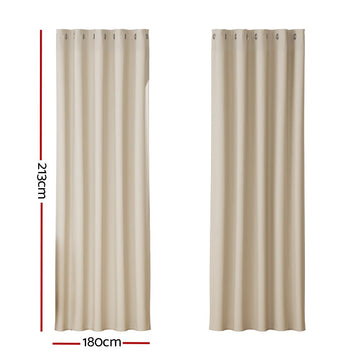 Artiss 2X Blockout Curtains Eyelet 180x213cm Beige - RnR Galore