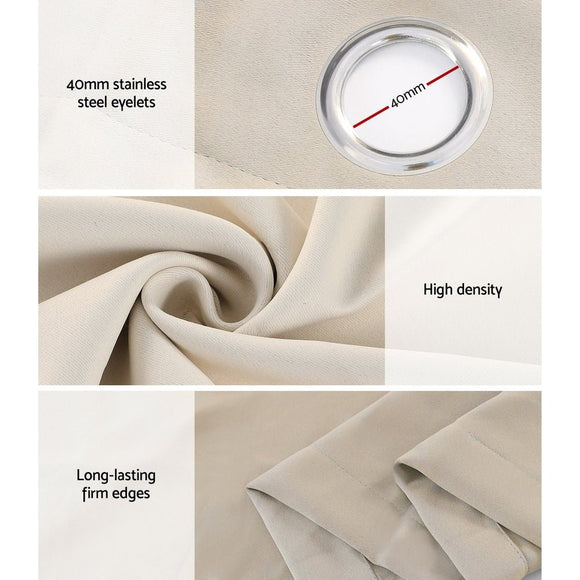 Artiss 2X Blockout Curtains Eyelet 180x213cm Beige - RnR Galore