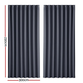 Artiss 2X Blockout Curtains Eyelet 300x230cm Charcoal - RnR Galore