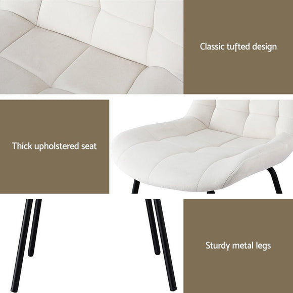 Artiss 2x Dining Chairs Velvet Tufted Kitchen Lounge Cafe Accent Chair Beige - RnR Galore