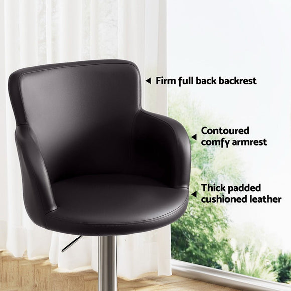 Artiss 2x Leather Bar Stools Swivel Adjustable Gas Lift PU Counter Chairs Brown - RnR Galore