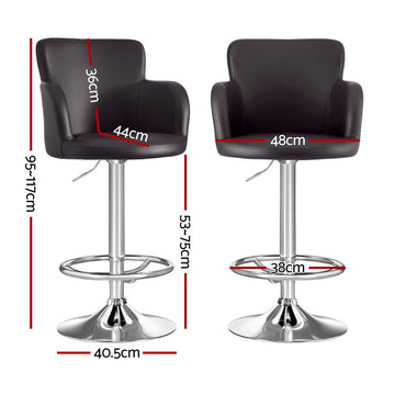 Artiss 2x Leather Bar Stools Swivel Adjustable Gas Lift PU Counter Chairs Brown - RnR Galore