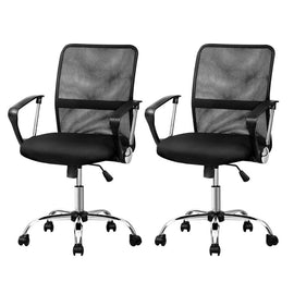 Artiss 2x Mesh Office Chair Mid Back Black - RnR Galore