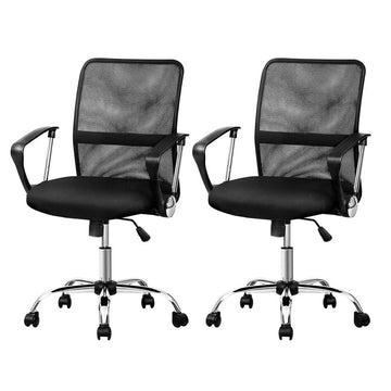 Artiss 2x Mesh Office Chair Mid Back Black - RnR Galore