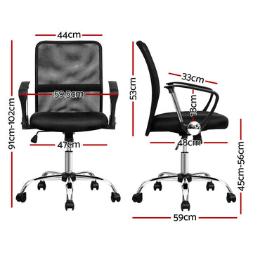 Artiss 2x Mesh Office Chair Mid Back Black - RnR Galore