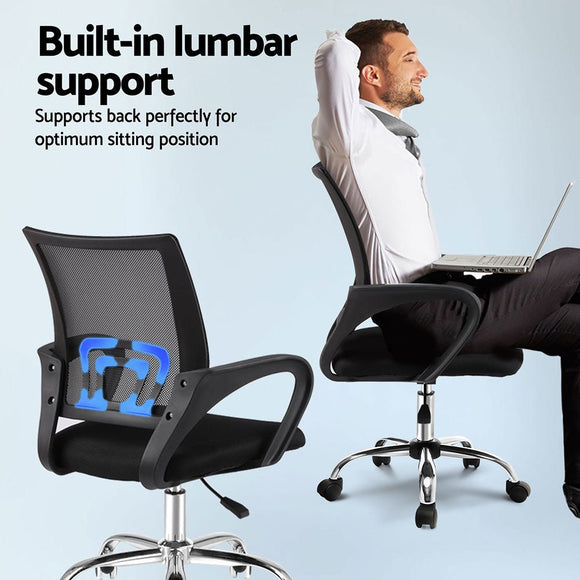 Artiss 2x Mesh Office Chair Mid Back Black - RnR Galore