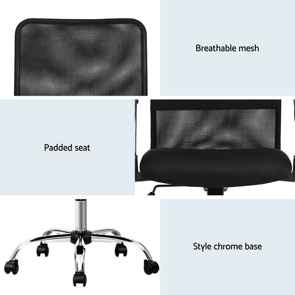 Artiss 2x Mesh Office Chair Mid Back Black - RnR Galore