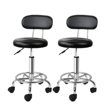 Artiss 2x Salon Stool Swivel Chair Backrest Black - RnR Galore