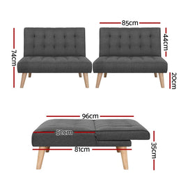 Artiss 2x Sofa Bed Couch Single Seater Fabric Grey - RnR Galore