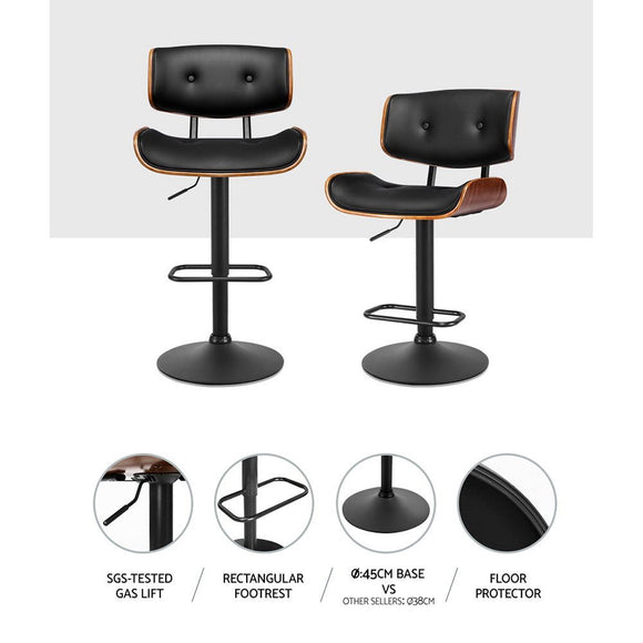 Artiss 4x Bar Stools Gas Lift Leather All Black - RnR Galore