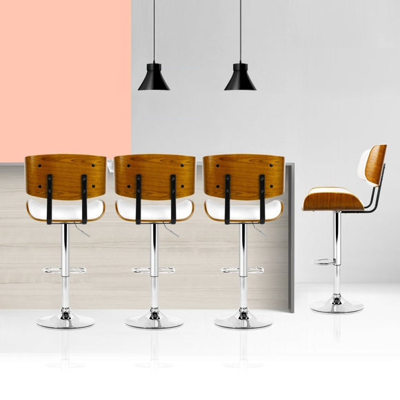 Artiss 4x Bar Stools Gas Lift Leather White - RnR Galore