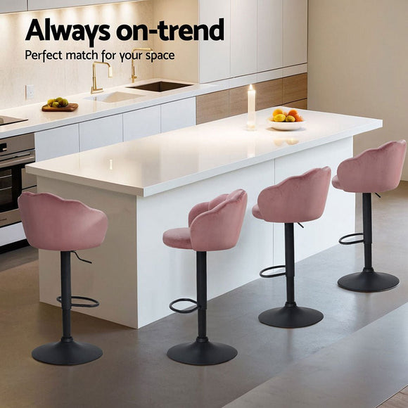 Artiss 4x Bar Stools Gas Lift Velvet Pink - RnR Galore