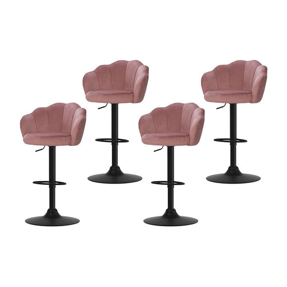 Artiss 4x Bar Stools Gas Lift Velvet Pink - RnR Galore