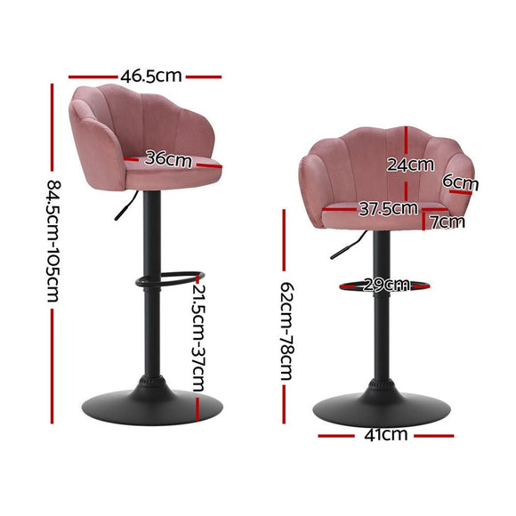 Artiss 4x Bar Stools Gas Lift Velvet Pink - RnR Galore