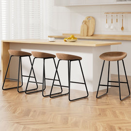 Artiss 4x Bar Stools Kitchen Dining Chairs Counter Stool PU Leather Metal Brown - RnR Galore