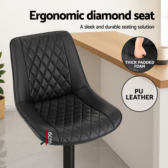 Artiss 4x Bar Stools Kitchen Swivel Gas Lift Counter Chair Diamond Leather Black - RnR Galore