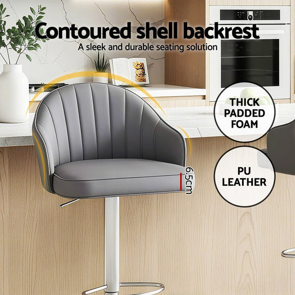 Artiss 4x Bar Stools Kitchen Swivel Gas Lift Counter Chair Shell Leather Grey - RnR Galore