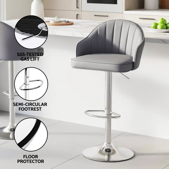 Artiss 4x Bar Stools Kitchen Swivel Gas Lift Counter Chair Shell Leather Grey - RnR Galore