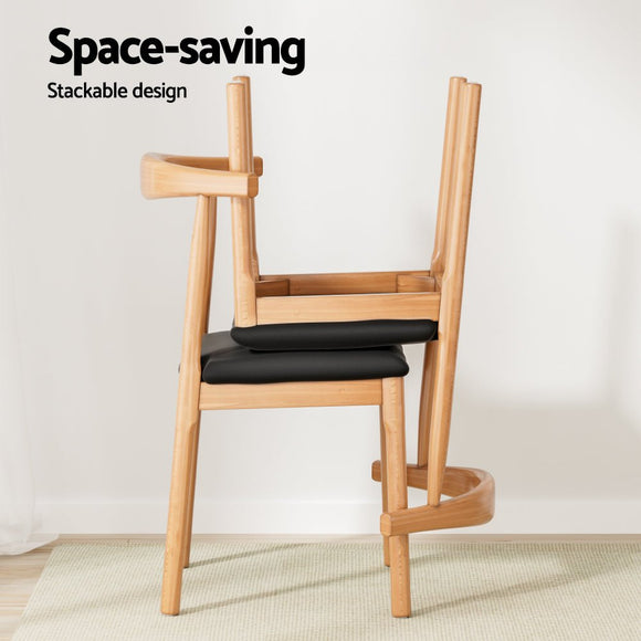 Artiss 4x Dining Chairs Rubber Wood Leather Seat Black - RnR Galore