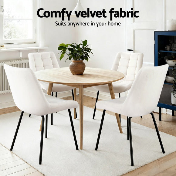 Artiss 4x Dining Chairs Velvet Tufted Kitchen Lounge Cafe Accent Chair Beige - RnR Galore