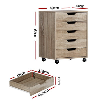 Artiss 5 - Drawer Filing Cabinet Mobile Rolling Storage Cabinet Chest of Drawers Stand Scratch Beige - RnR Galore