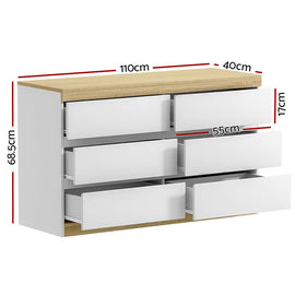 Artiss 6 Chest of Drawers Cabinet Dresser Table Tallboy Storage Bedroom White - RnR Galore