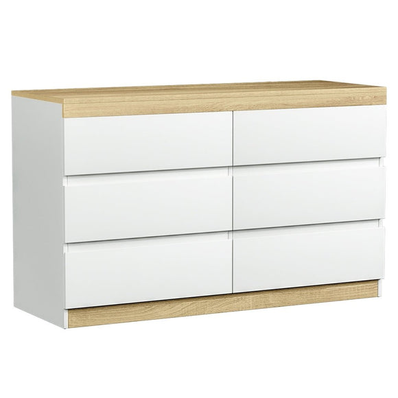Artiss 6 Chest of Drawers Cabinet Dresser Table Tallboy Storage Bedroom White - RnR Galore