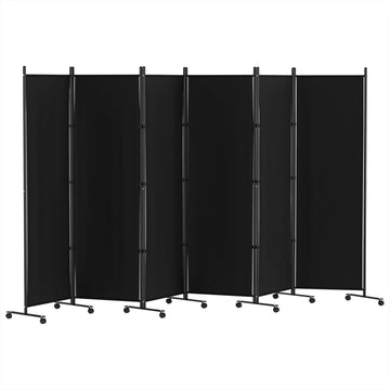 Artiss 6 Panel Room Divider Screen 323cm Wheel Fabric Black - RnR Galore