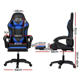 Artiss 6 Point Massage Gaming Office Chair 7 LED Footrest Blue - RnR Galore
