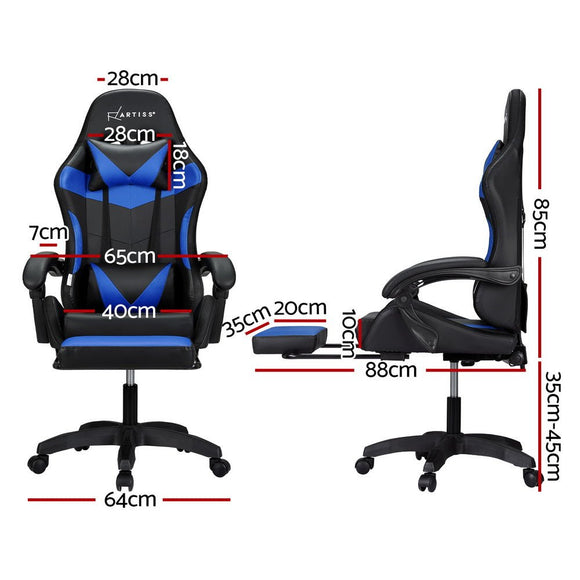 Artiss 6 Point Massage Gaming Office Chair 7 LED Footrest Blue - RnR Galore