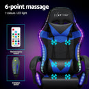 Artiss 6 Point Massage Gaming Office Chair 7 LED Footrest Blue - RnR Galore