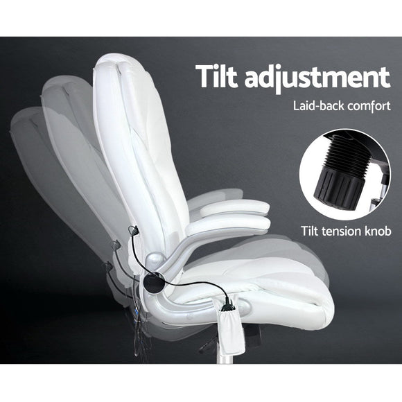 Artiss 8 Point Massage Office Chair PU Leather White - RnR Galore