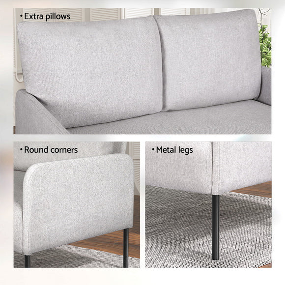 Artiss Armchair 2 - Seater Sofa Pillow Linen Grey - RnR Galore