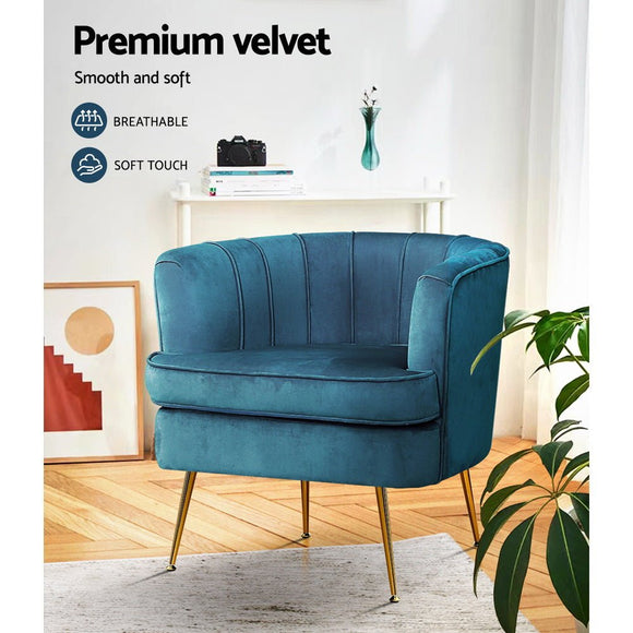 Artiss Armchair Velvet Blue Norvia - RnR Galore