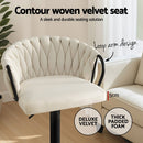 Artiss Bar Stool x2 Kitchen Dining Chair Counter Gaslift Woven Velvet Ivory - RnR Galore