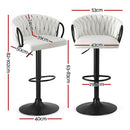 Artiss Bar Stool x4 Kitchen Dining Chair Counter Gaslift Woven Velvet Ivory - RnR Galore