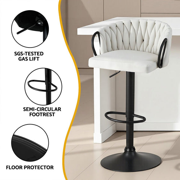 Artiss Bar Stool x4 Kitchen Dining Chair Counter Gaslift Woven Velvet Ivory - RnR Galore