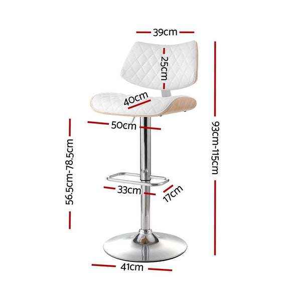 Artiss Bar Stools Kitchen Dining Chairs Gas Lift Stool Wooden Leather White - RnR Galore