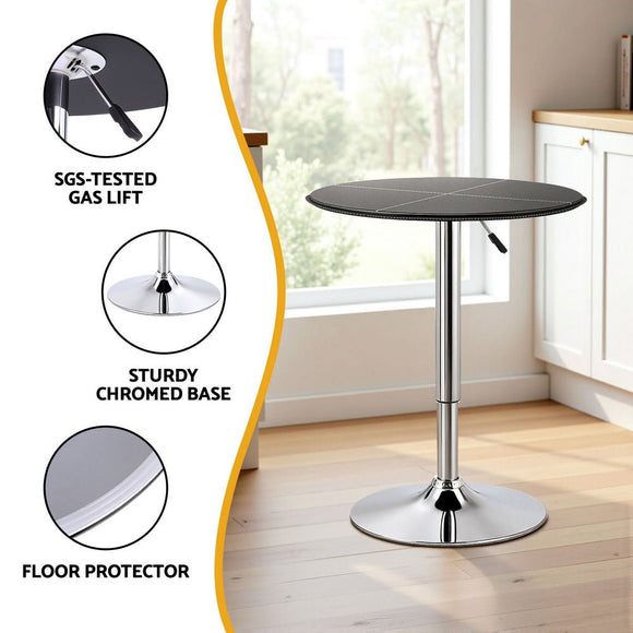Artiss Bar Table Round Swivel Height Adjustable 62cm Modern PVC Leather Black - RnR Galore