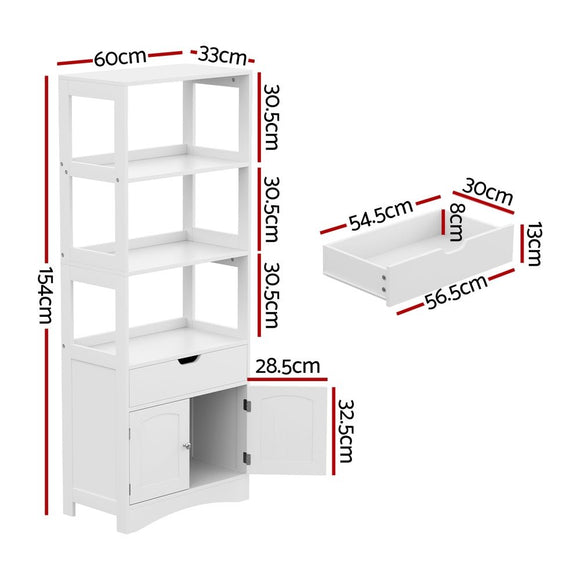 Artiss Bathroom Floor Storage Cabinet with 2 Drawers 3 Open Shelves 2 Doors White - RnR Galore