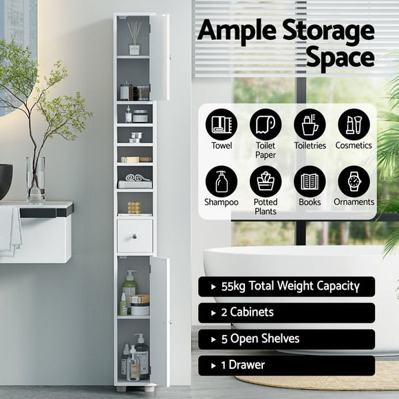 Artiss Bathroom Storage Cabinet 180cm Tall Slim Floor Cupboard Toilet Narrow Linen Tower - RnR Galore