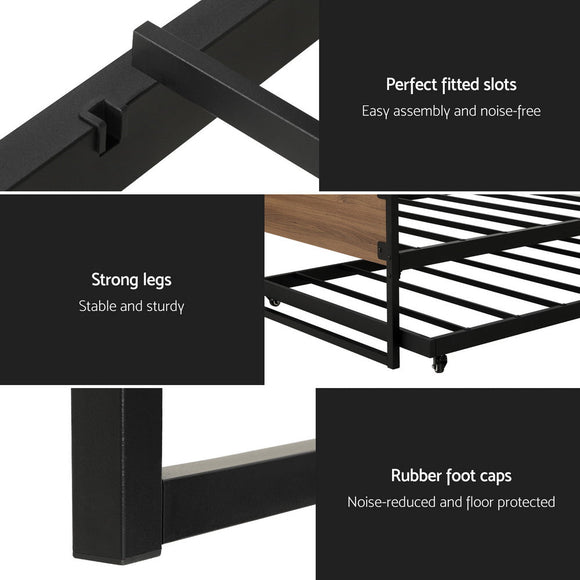Artiss Bed Frame 2x Single Size Metal Trundle Daybed DEAN - RnR Galore
