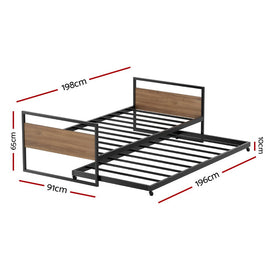 Artiss Bed Frame 2x Single Size Metal Trundle Daybed DEAN - RnR Galore