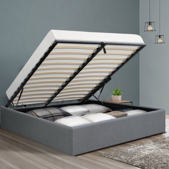 Artiss Bed Frame Double Size Gas Lift Base Grey TOKI - RnR Galore