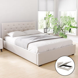 Artiss Bed Frame Double Size Gas Lift Beige VILA - RnR Galore