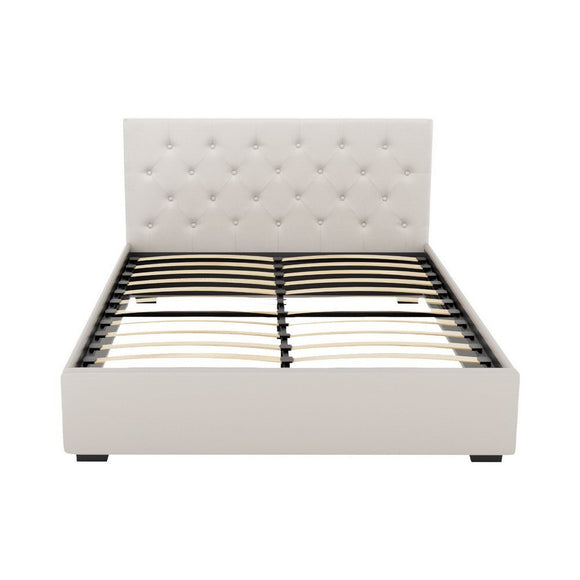 Artiss Bed Frame Double Size Gas Lift Beige VILA - RnR Galore
