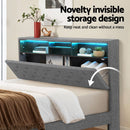 Artiss Bed Frame Double Size LED Mattress Base Platform with Storage Shelf Hidden Storage Box Grey - RnR Galore